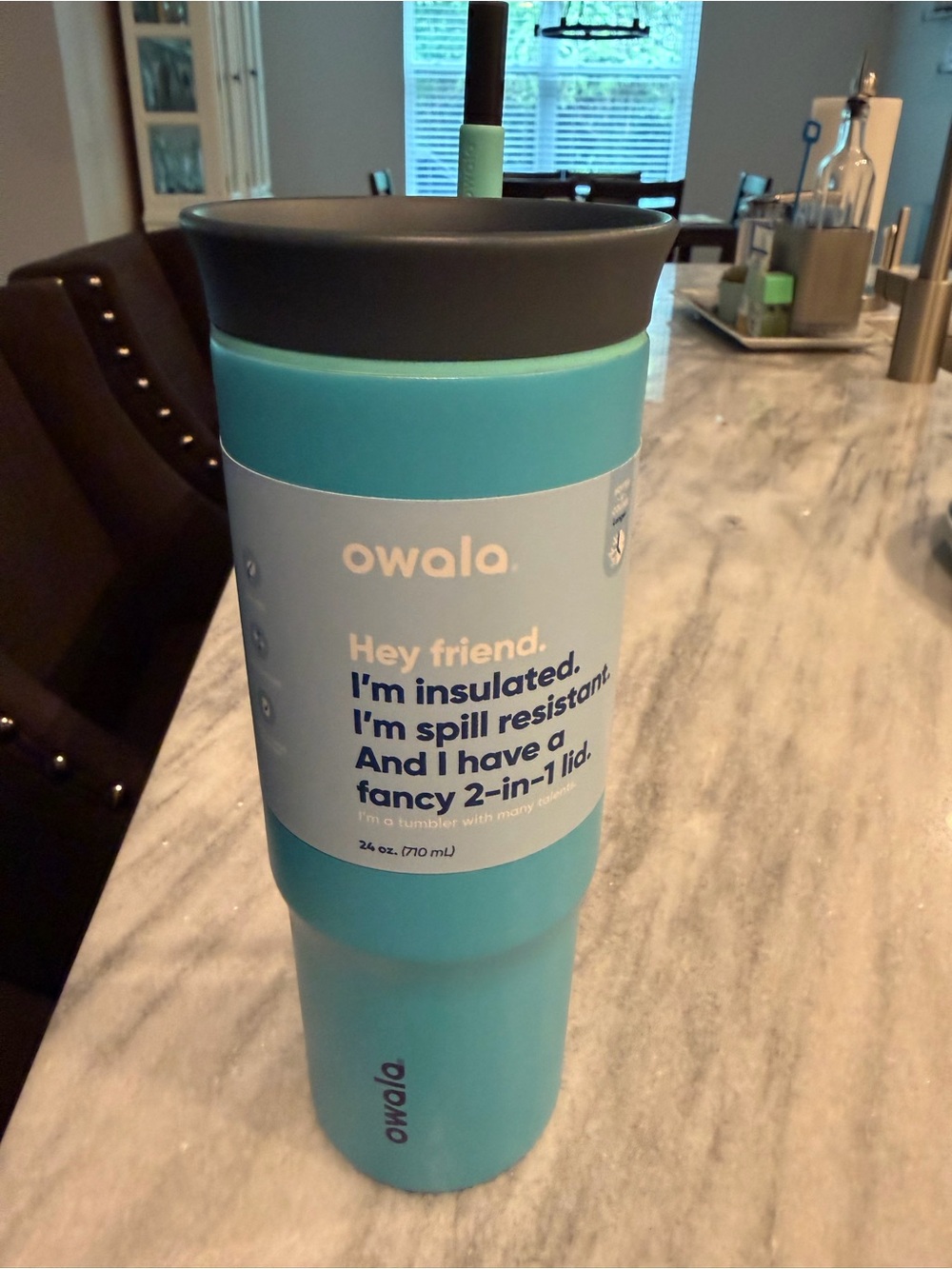 Owala Aqua Insulated Travel Tumbler with Spill-Resistant Lid